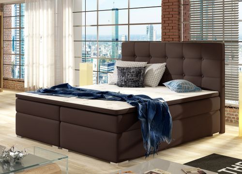 Lit coffre boxspring simili cuir marron avec matelas et surmatelas Kavin - Photo n°2; ?>