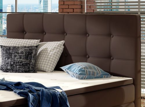Lit coffre boxspring simili cuir marron avec matelas et surmatelas Kavin - Photo n°3; ?>