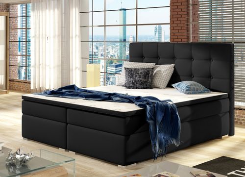 Lit coffre boxspring simili cuir noir avec matelas et surmatelas Kavin - Photo n°2; ?>