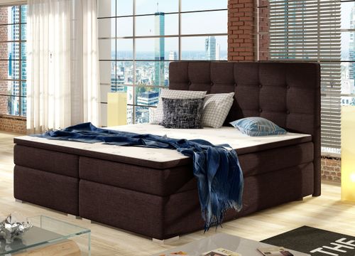 Lit coffre boxspring tissu marron avec matelas et surmatelas Kavin - Photo n°2; ?>