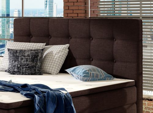 Lit coffre boxspring tissu marron avec matelas et surmatelas Kavin - Photo n°3; ?>