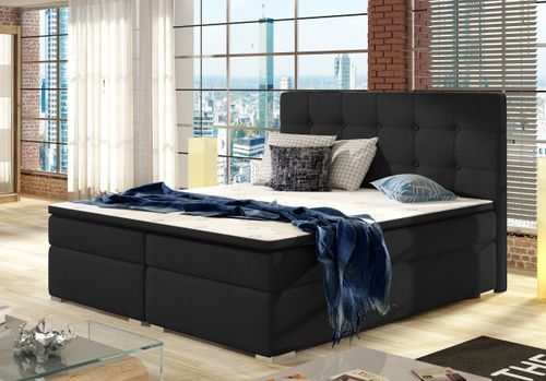 Lit coffre boxspring tissu noir avec matelas et surmatelas Kavin - Photo n°2; ?>