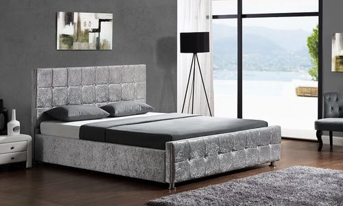 Lit coffre capitonné Velours Argent 160 Kim - Photo n°2; ?>