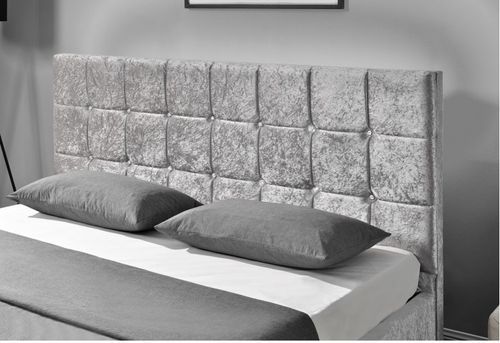 Lit coffre capitonné Velours Gris 140 Kim + Matelas mémoire 24 cm - Photo n°3; ?>