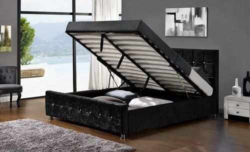 Lit coffre capitonné Velours Noir 140 Kim + Matelas mémoire 24 cm - Photo n°3; ?>