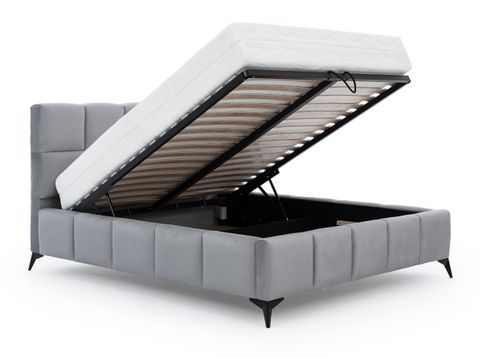 Lit coffre moderne 140x200 cm capitonné tissu doux gris foncé Mister - Photo n°3; ?>