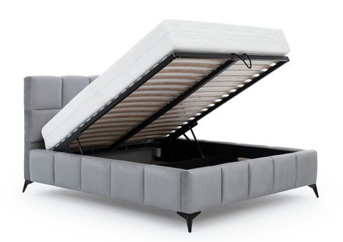 Lit coffre moderne 160x200 cm capitonné velours gris foncé Mister 2 - Photo n°3; ?>