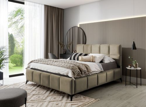 Lit Coffre Moderne 180x200 Cm Capitonné Tissu Doux Brillant Beige Mister 10 Lit coffre moderne 180x200 cm capitonné tissu doux brillant beige Mister - Photo n°2; ?>