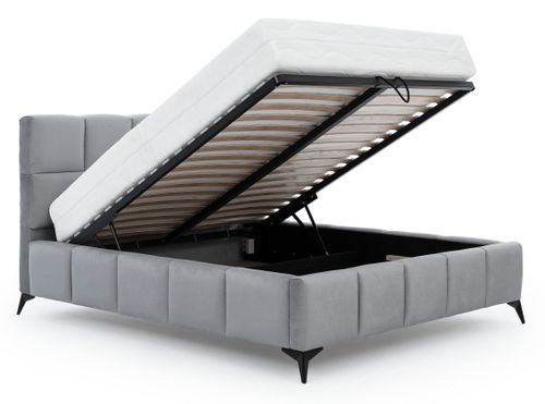 Lit coffre moderne 180x200 cm capitonné velours noir Mister - Photo n°3; ?>