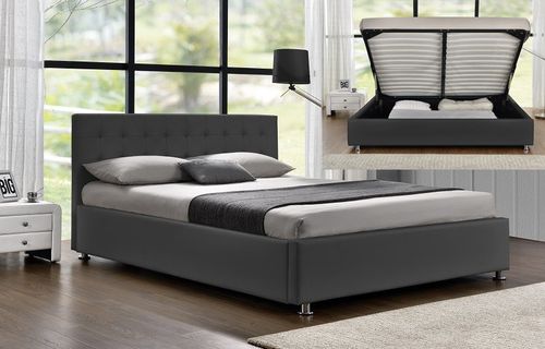 Lit coffre simili cuir gris Comett 160x200 cm - Photo n°2; ?>