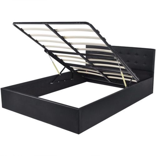 Lit coffre sommier relevable simili cuir noir brillant Kima 180x200 cm - Photo n°2; ?>