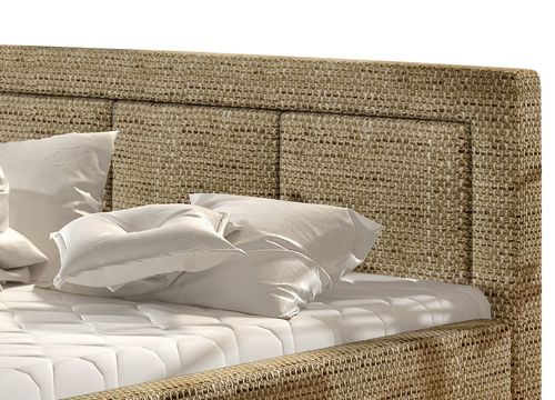 Lit coffre tissu beige chiné grand carré capitonné Berlino - Photo n°3; ?>