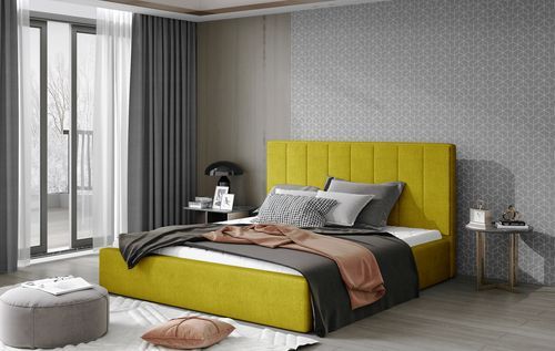 Lit coffre tissu jaune capitonné vertical Vareze - Photo n°2; ?>