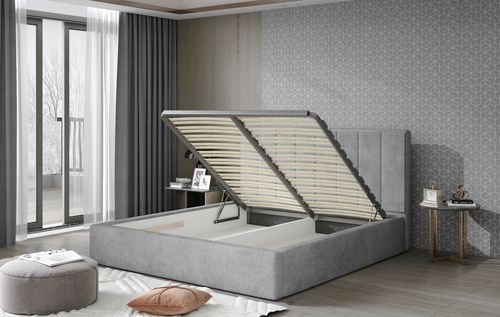 Lit coffre tissu jaune capitonné vertical Vareze - Photo n°3; ?>