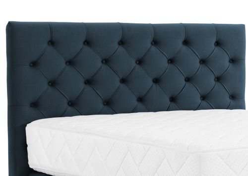 Lit continental capitonné tissu bleu Pozza avec matelas 30 cm en latex et pied métal noir - Photo n°3; ?>