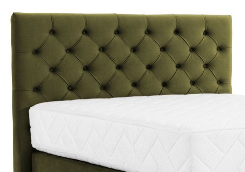 Lit continental capitonné tissu vert olive Pozza avec matelas 30 cm en latex et pied métal noir - Photo n°3; ?>