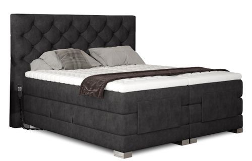 Lit continental électrique tissu anthracite avec matelas et surmatelas Karmen - Photo n°3; ?>