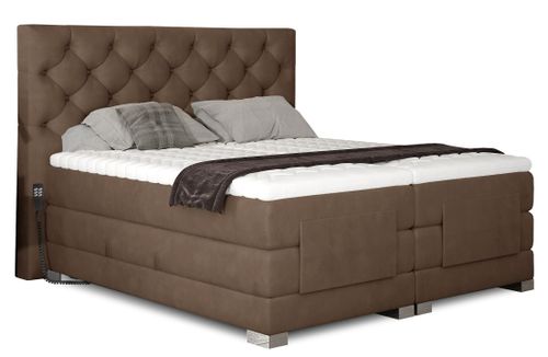 Lit continental électrique velours marron clair avec matelas et surmatelas Karmen - Photo n°3; ?>