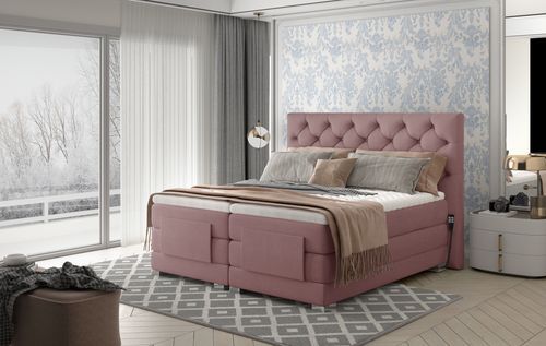 Lit continental électrique velours rose clair avec matelas et surmatelas Karmen - Photo n°2; ?>