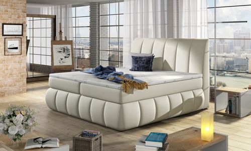 Lit continental matelassé simili cuir beige clair Florencia - Photo n°2; ?>