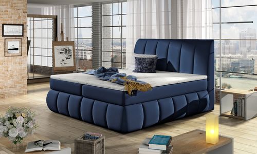 Lit continental matelassé simili cuir bleu Florencia - Photo n°2; ?>