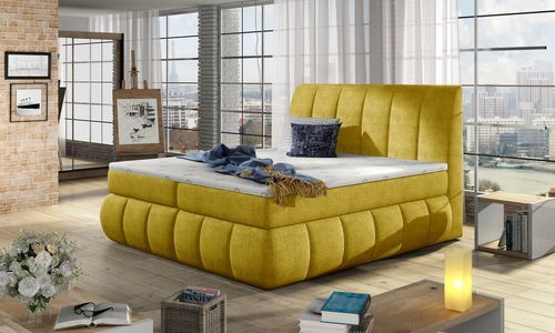 Lit continental matelassé tissu jaune Florencia - Photo n°2; ?>