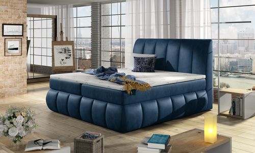 Lit continental matelassé velours bleu Florencia - Photo n°2; ?>