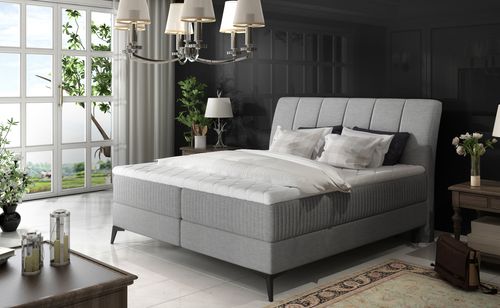 Lit continental moderne avec matelas tissu gris clair Brato - Photo n°2; ?>