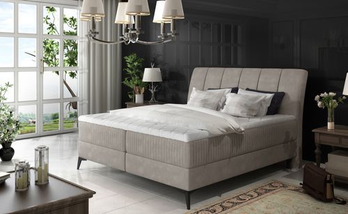Lit continental moderne avec matelas velours beige Brato - Photo n°2; ?>