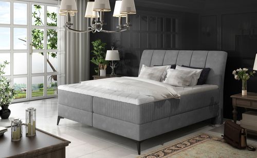 Lit continental moderne avec matelas velours gris Brato - Photo n°2; ?>