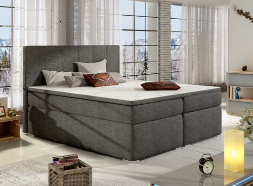 Lit continental tissu gris avec matelas et surmatelas Louna - Photo n°2; ?>