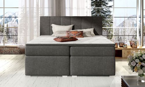 Lit continental tissu gris avec matelas et surmatelas Louna - Photo n°3; ?>