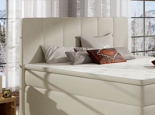 Lit continental simili cuir beige clair avec matelas et surmatelas Louna - Photo n°3; ?>