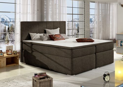 Lit continental tissu marron avec matelas et surmatelas Louna - Photo n°2; ?>