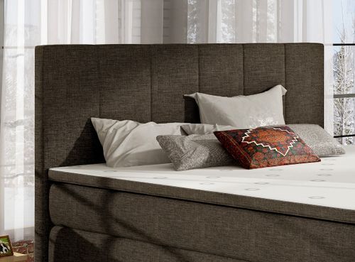 Lit continental tissu marron avec matelas et surmatelas Louna - Photo n°3; ?>