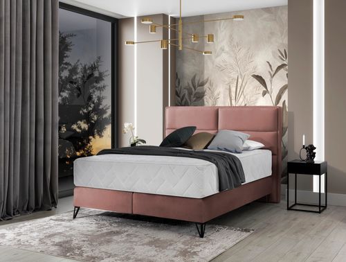 Lit continental tissu rose Tiempo avec matelas 30 cm en latex et pied métal noir - Photo n°2; ?>