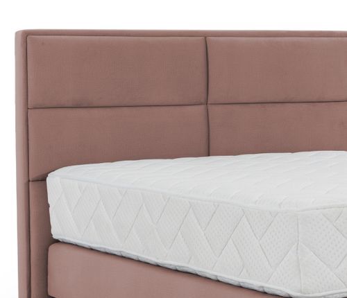 Lit continental tissu rose Tiempo avec matelas 30 cm en latex et pied métal noir - Photo n°3; ?>