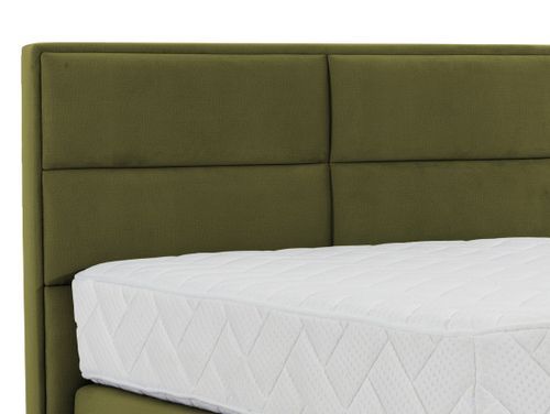 Lit continental tissu vert olive Tiempo avec matelas 30 cm en latex et pied métal noir - Photo n°3; ?>