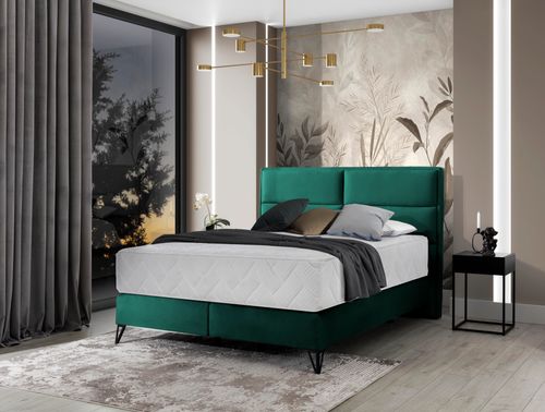 Lit continental tissu vert Tiempo avec matelas 30 cm en latex et pied métal noir - Photo n°2; ?>