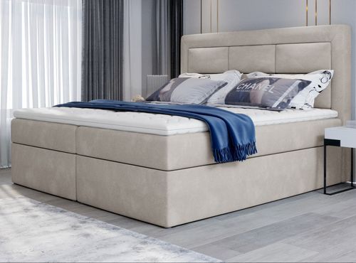 Lit continental velours beige Balore - Photo n°2; ?>