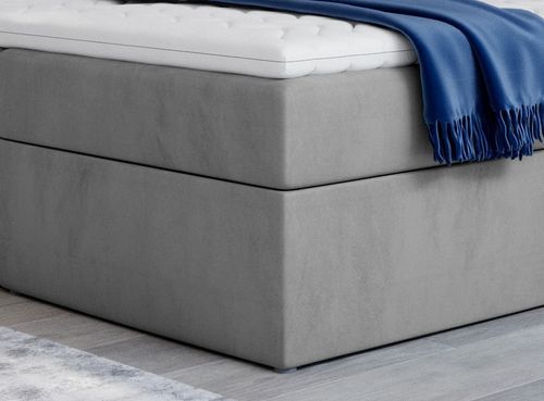 Lit continental velours gris clair Balore - Photo n°3; ?>