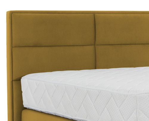Lit continental velours jaune Tiempo avec matelas 30 cm en latex et pied métal noir - Photo n°3; ?>