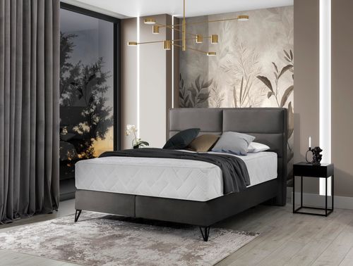 Lit continental velours marron meuse Tiempo avec matelas 30 cm en latex et pied métal noir - Photo n°2; ?>