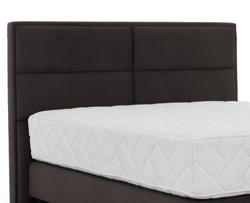 Lit continental velours marron Tiempo avec matelas 30 cm en latex et pied métal noir - Photo n°3; ?>