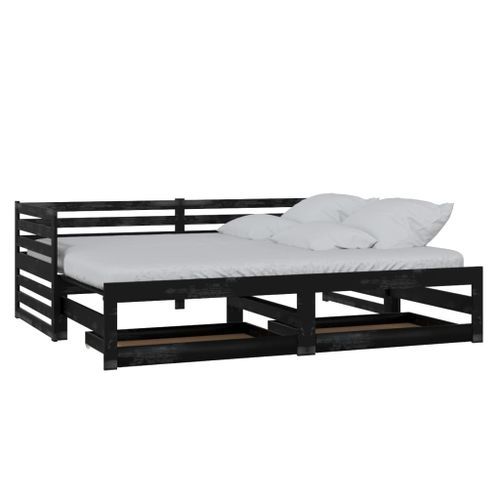 Lit Coulissant 2x(90x200) Cm Noir Bois De Pin Massif 4 19 Lit coulissant 2x(90x200) cm Noir Bois de pin massif 4 - Photo n°3; ?>