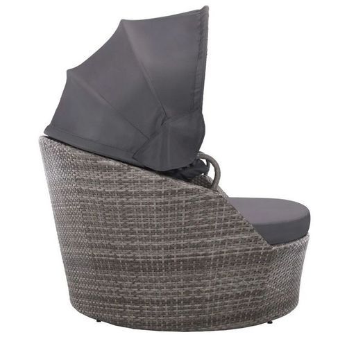 Lit de jardin avec auvent résine tressée et polyester gris Uvo - Photo n°2; ?>