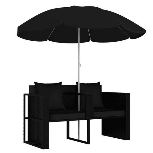 Lit de jardin avec parasol tissu et résine tressée noire Uvo - Photo n°2; ?>