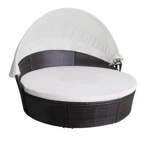 Lit de jardin avec toit et table résine tressée marron Velass - Photo n°2; ?>