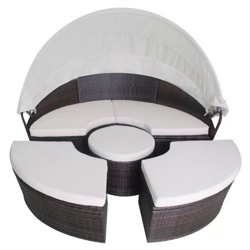 Lit de jardin avec toit et table résine tressée marron Velass - Photo n°3; ?>