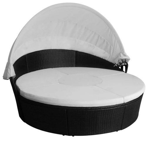 Lit de jardin avec toit et table résine tressée noire Velass - Photo n°3; ?>